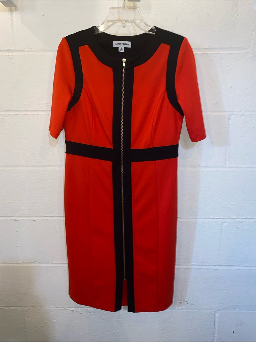 Shelby & Palmer Red Midi Dress with Black Contrast Trim